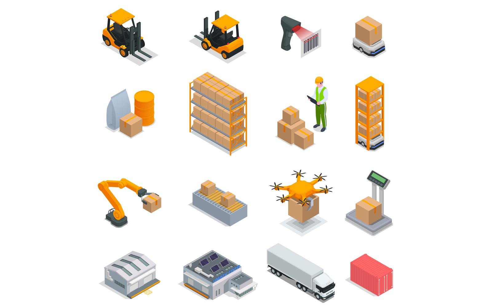 Modern Warehouse Isometric Set Vector Illustration Concept