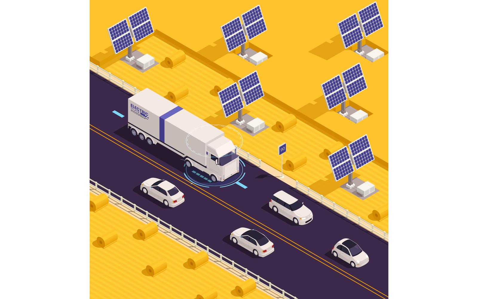 Modern Electric Truck Isometric 6 Vector Illustration Concept