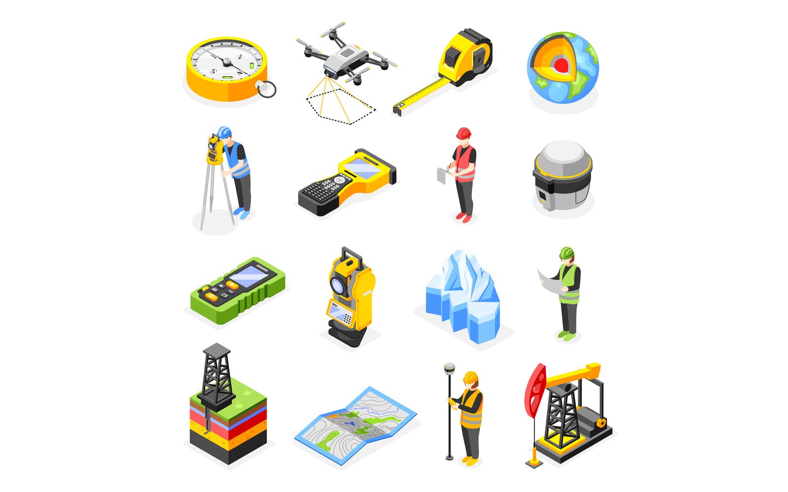 Geodesy Isometric Icons Vector Illustration Concept