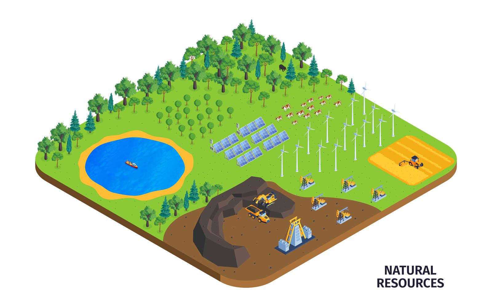 Isometric Natural Resources Illustration Vector Illustration Concept