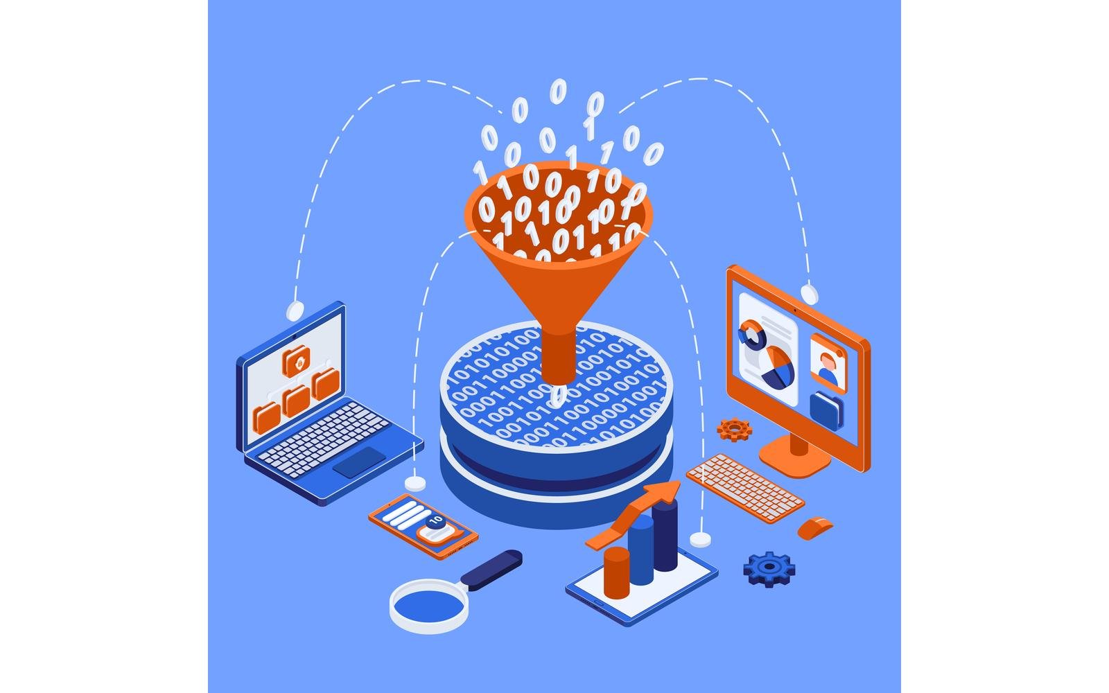 Big Data Analysis Processing Isometric Vector Illustration Concept