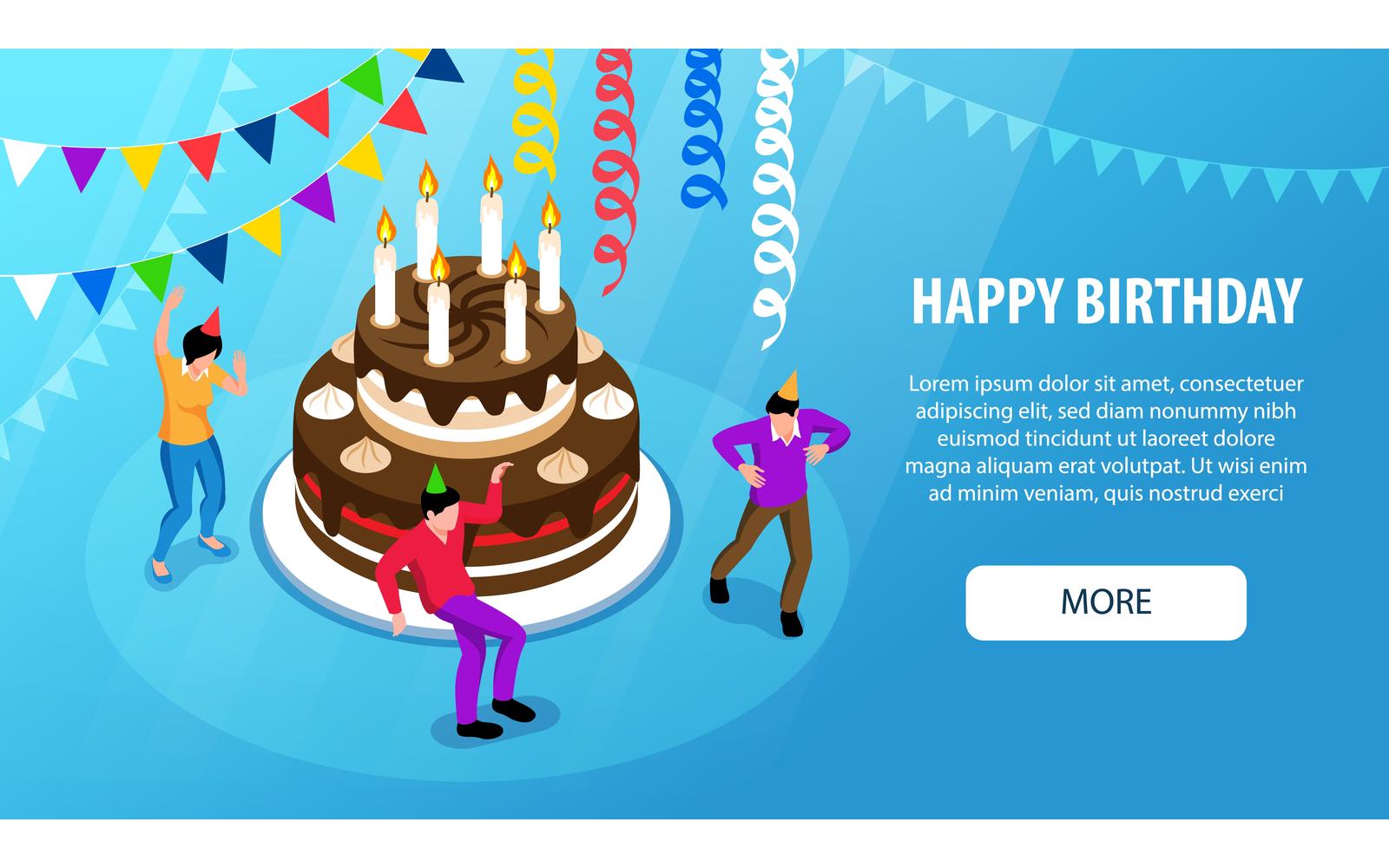 Isometric Birthday Party Horizontal Banner Vector Illustration Concept