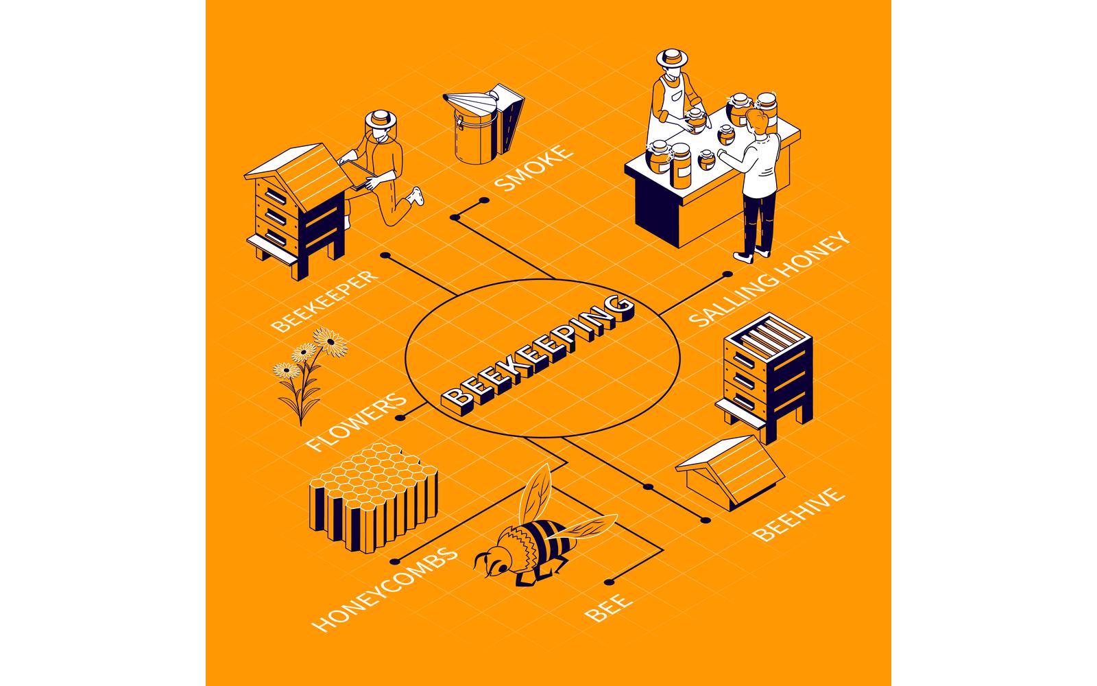 Beekeeping Isometric Flowchart Vector Illustration Concept