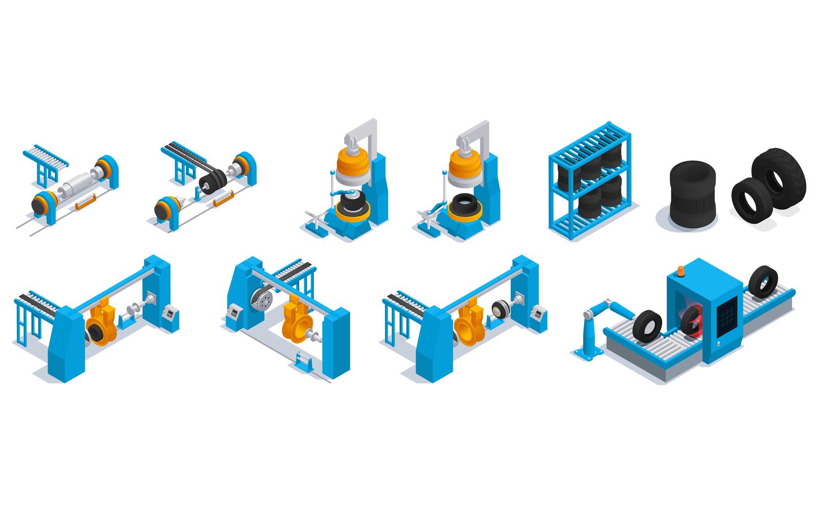 Tire Production Service Isometric Vector Illustration Concept