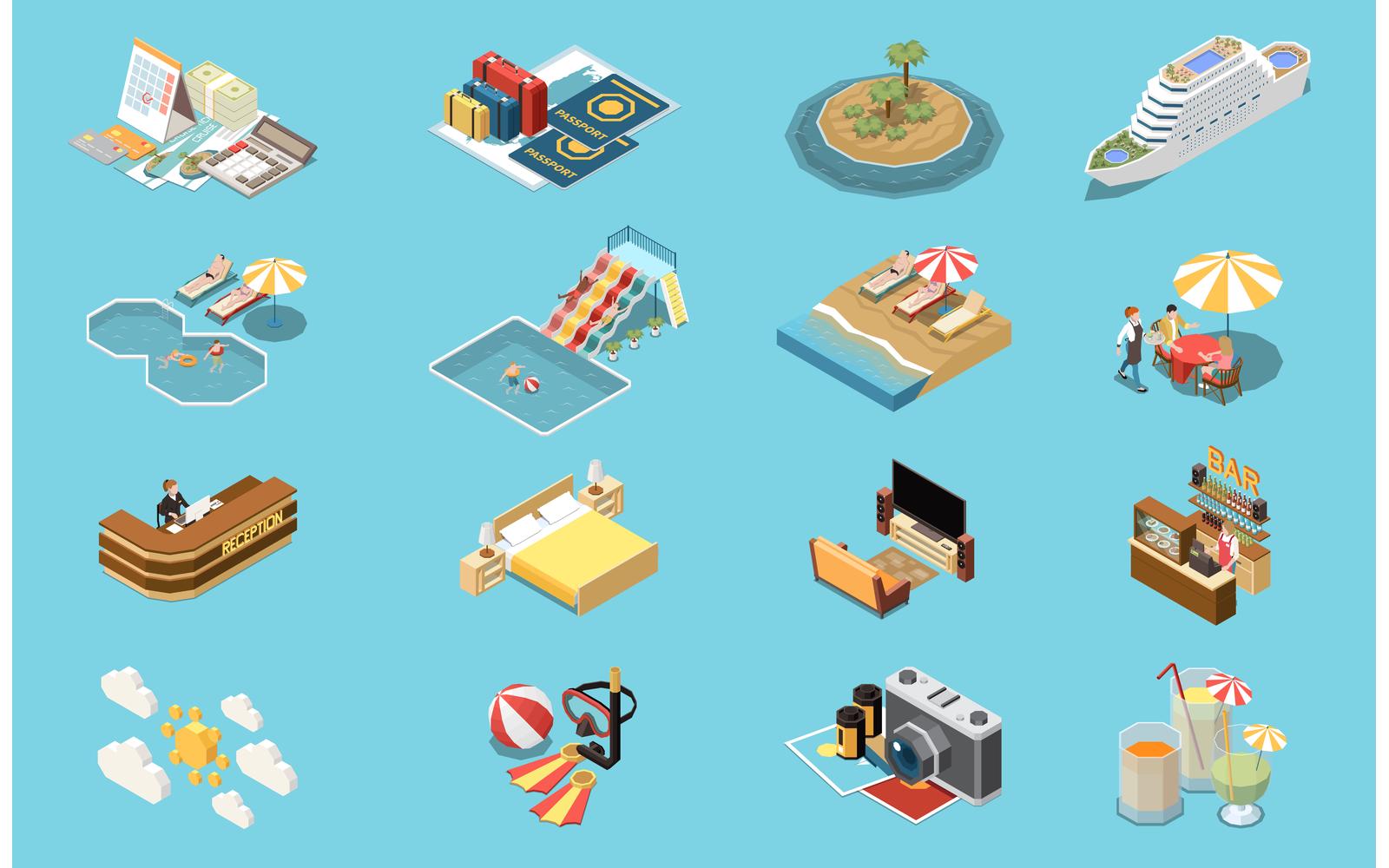 Sea Cruise Isometric Set Vector Illustration Concept