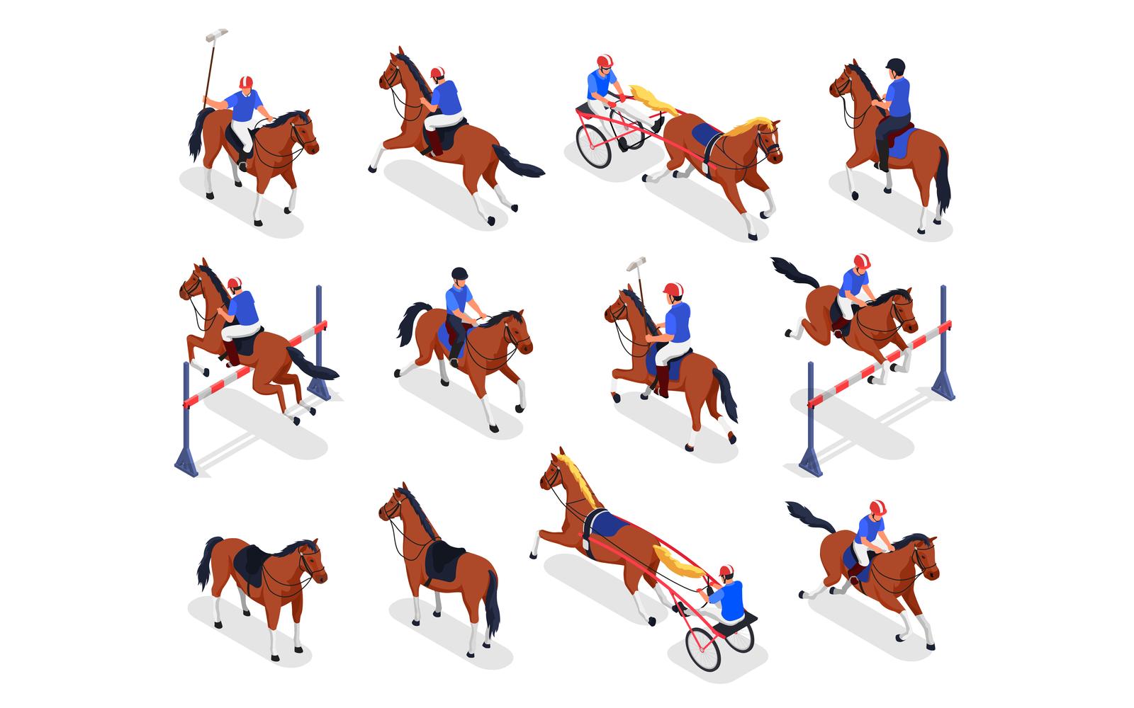 Equestrian Sport Isometric Set Vector Illustration Concept