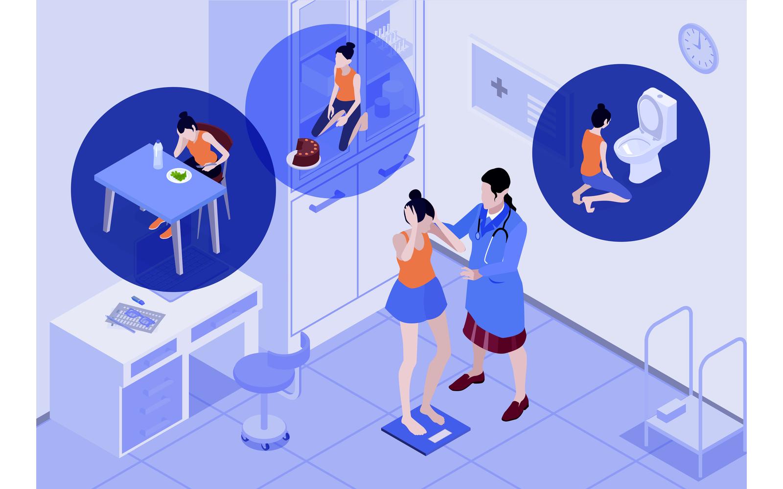 Isometric Eating Disorder Vector Illustration Concept