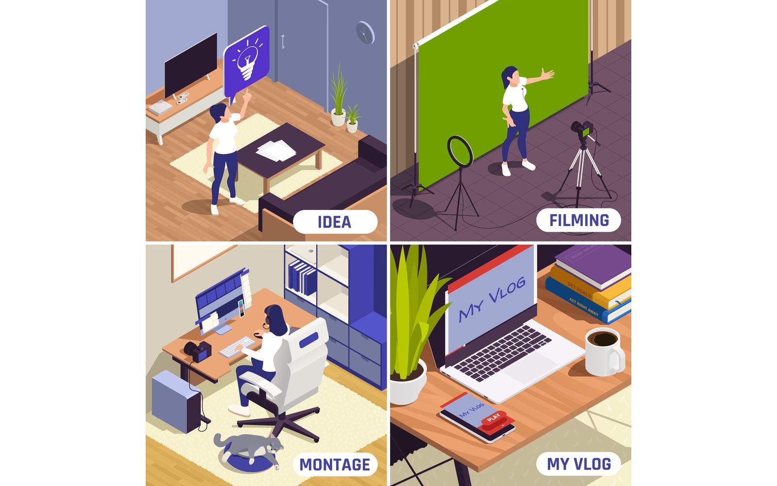 Blogger Vlogger Isometric Vector Illustration Concept