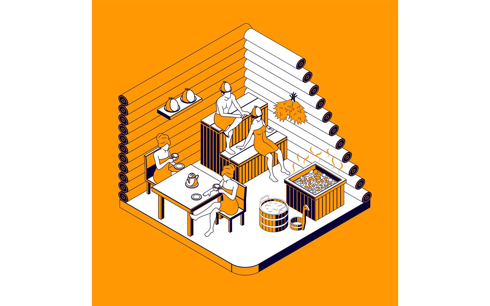 Sauna Isometric Composition 2 Vector Illustration Concept