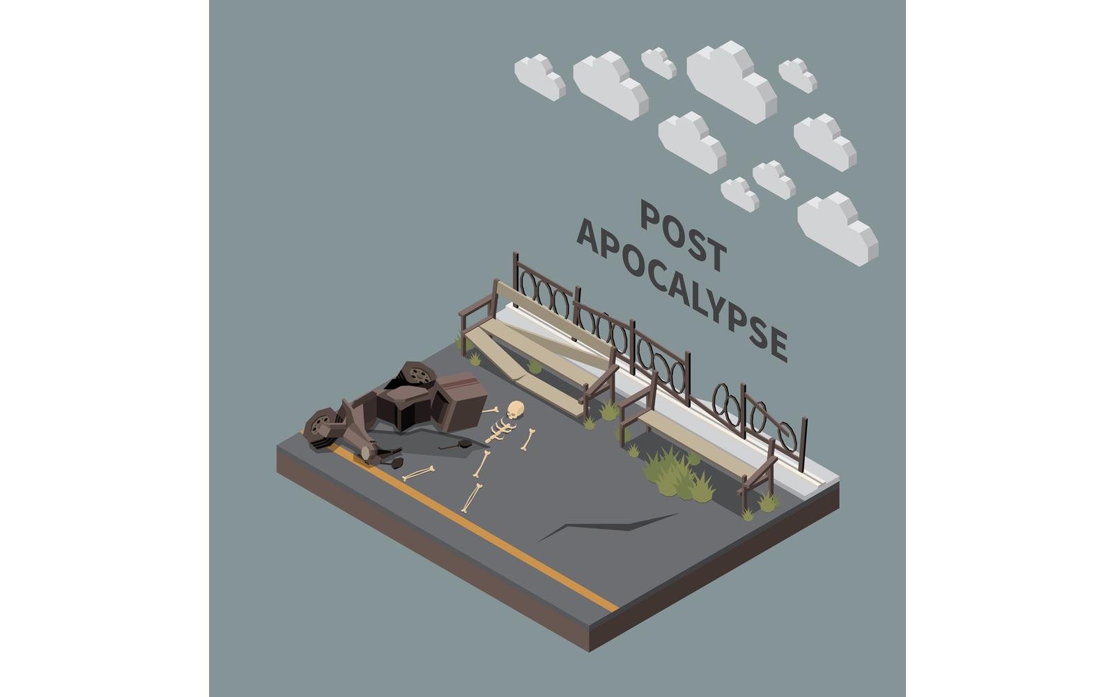 Post Apocalypse City Isometric Vector Illustration Concept