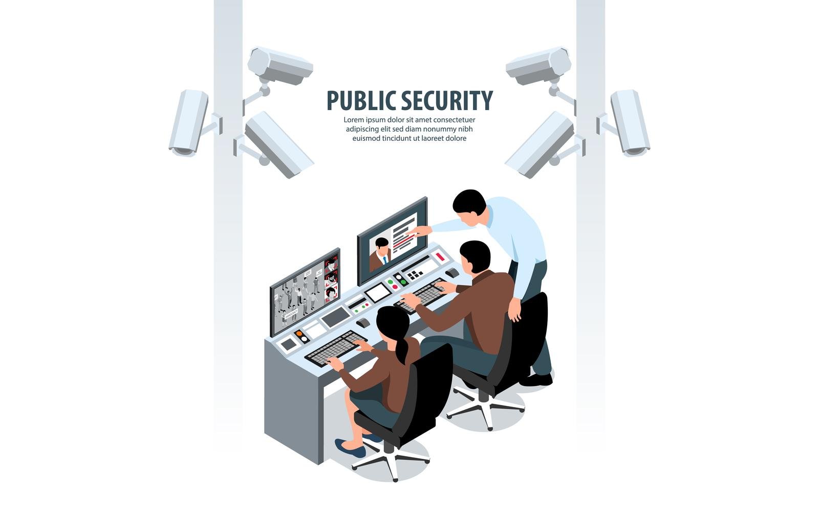 Isometric Public Security Vector Illustration Concept