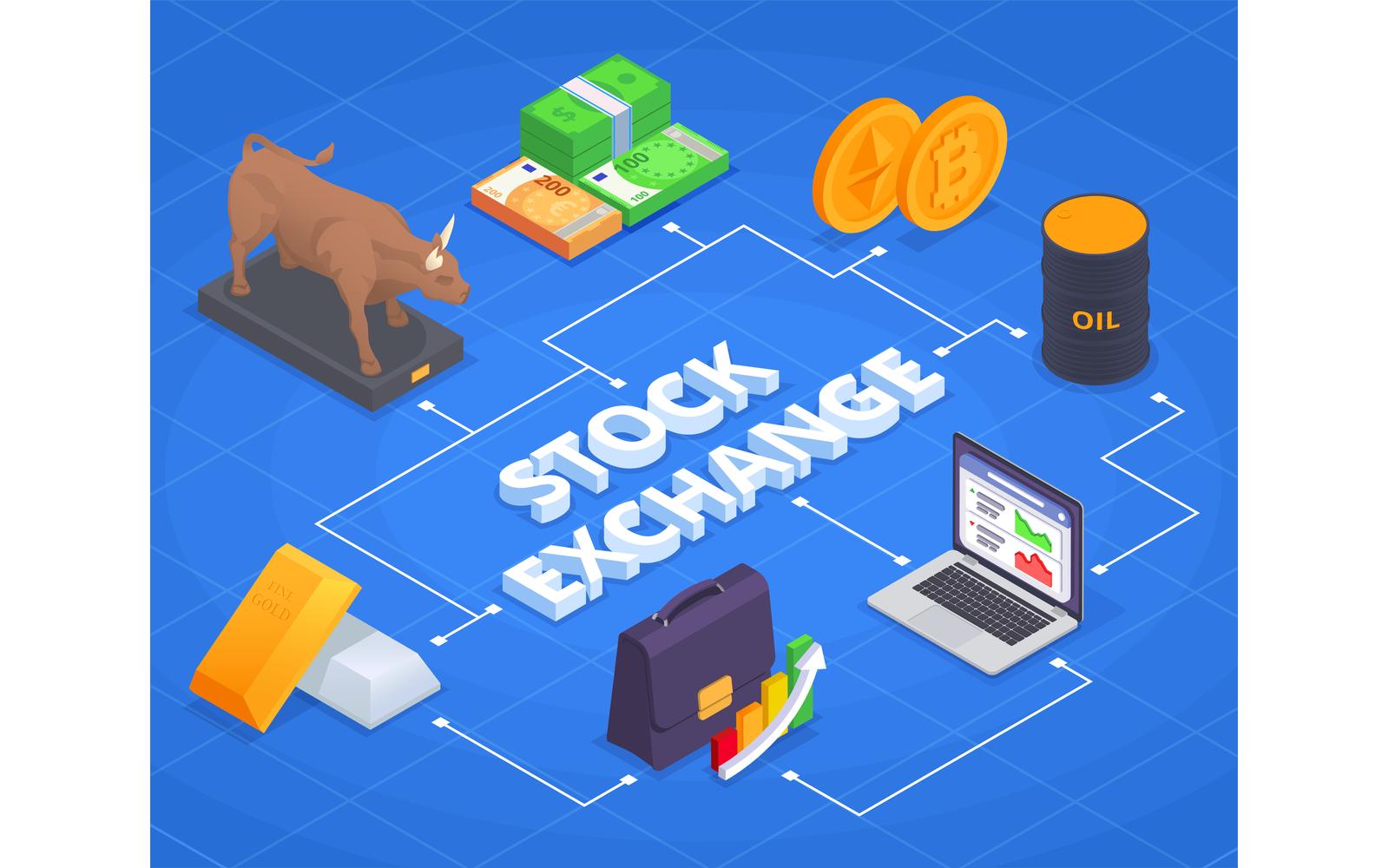 Stock Exchange Financial Market Trading Isometric Vector Illustration Concept