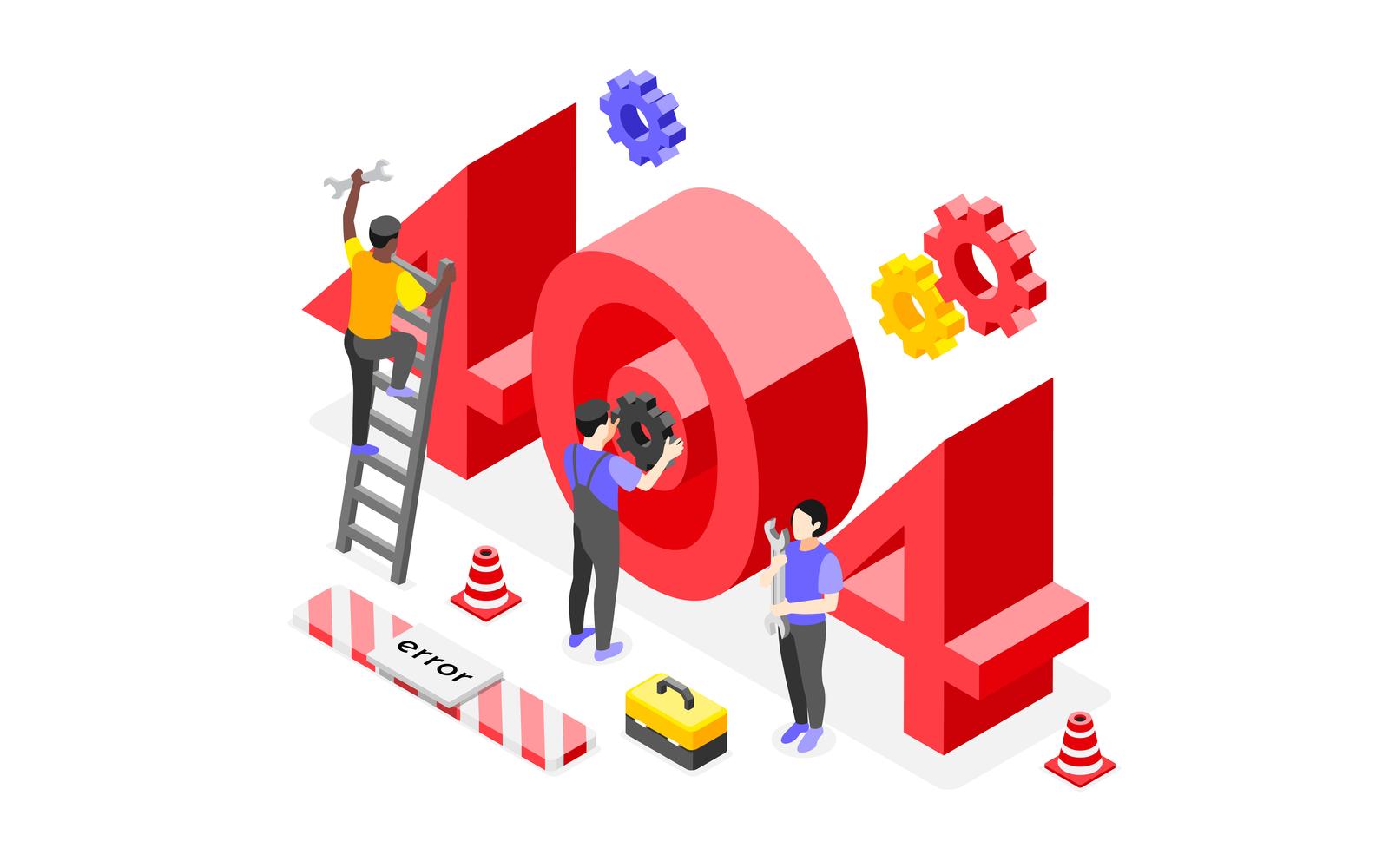 404 Error Isometric Composition Vector Illustration Concept