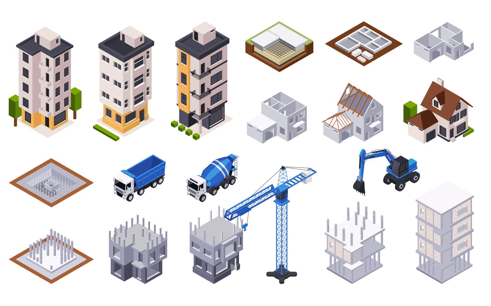 Construction Building Isometric Vector Illustration Concept