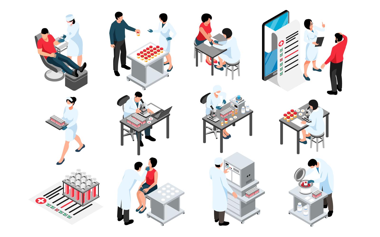 Isometric Laboratory Diagnostic Analysis Set Vector Illustration Concept