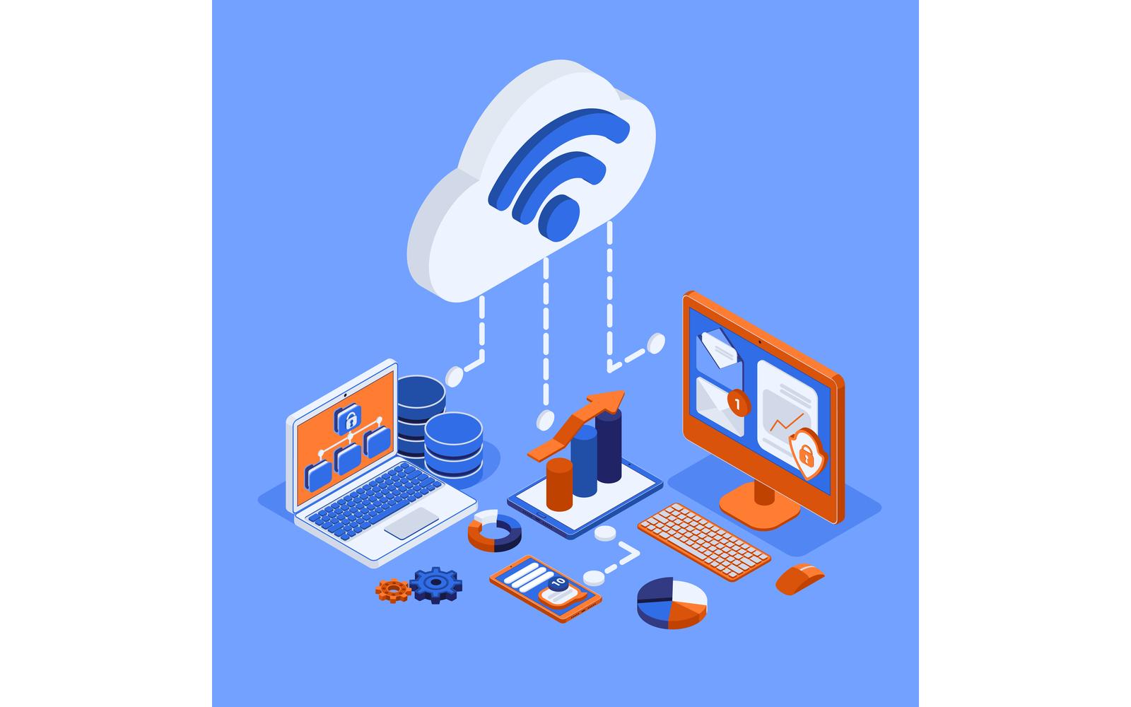 Big Data Analysis Processing Isometric 2 Vector Illustration Concept