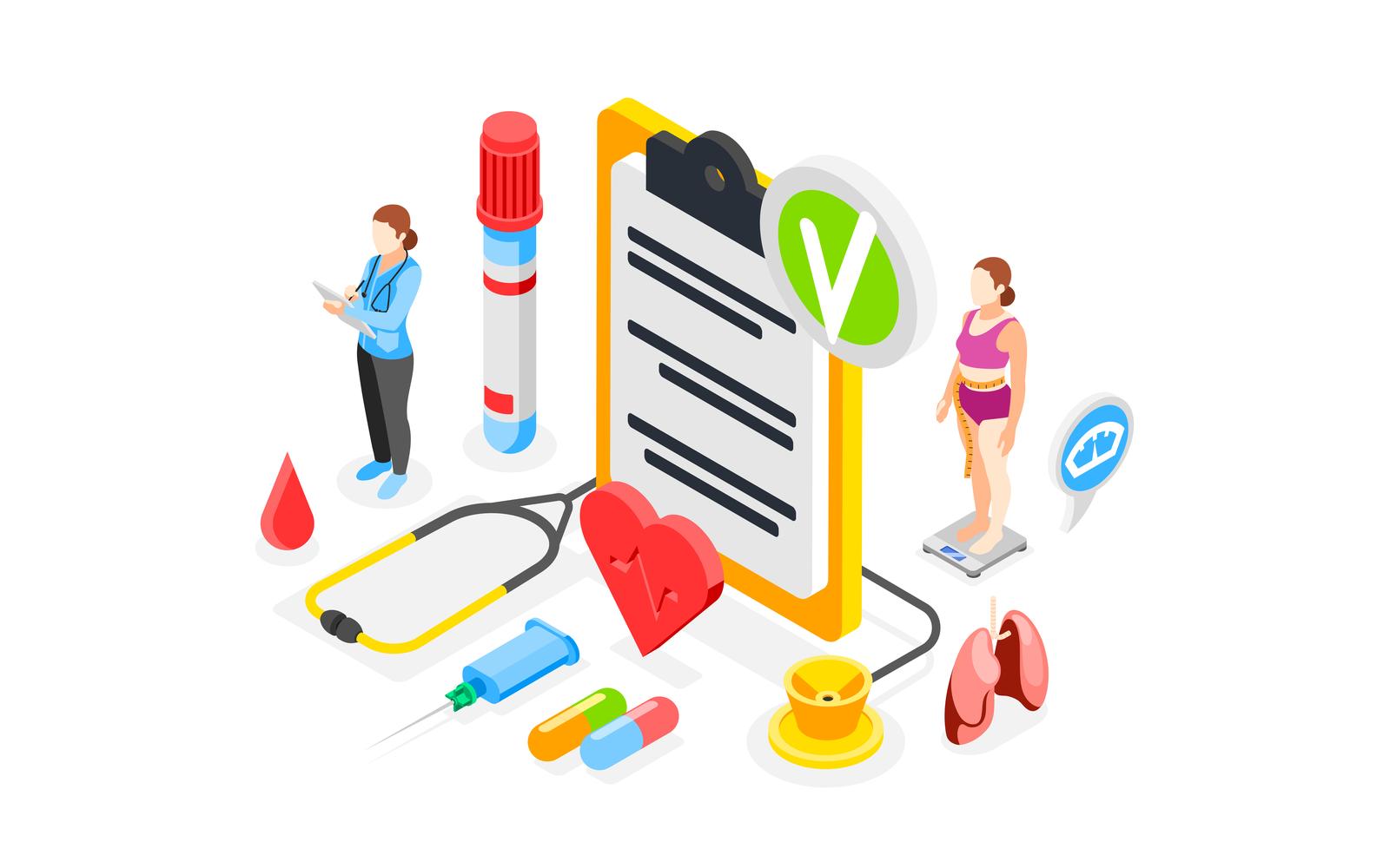 Health Check Up Isometric Composition 2 Vector Illustration Concept