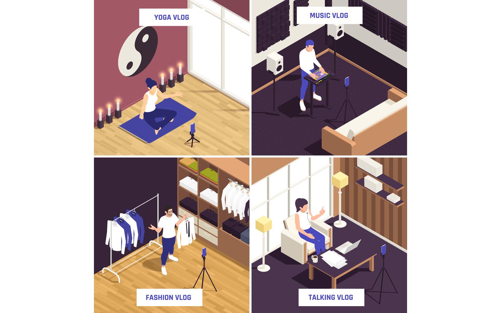 Blogger Vlogger Isometric 2 Vector Illustration Concept