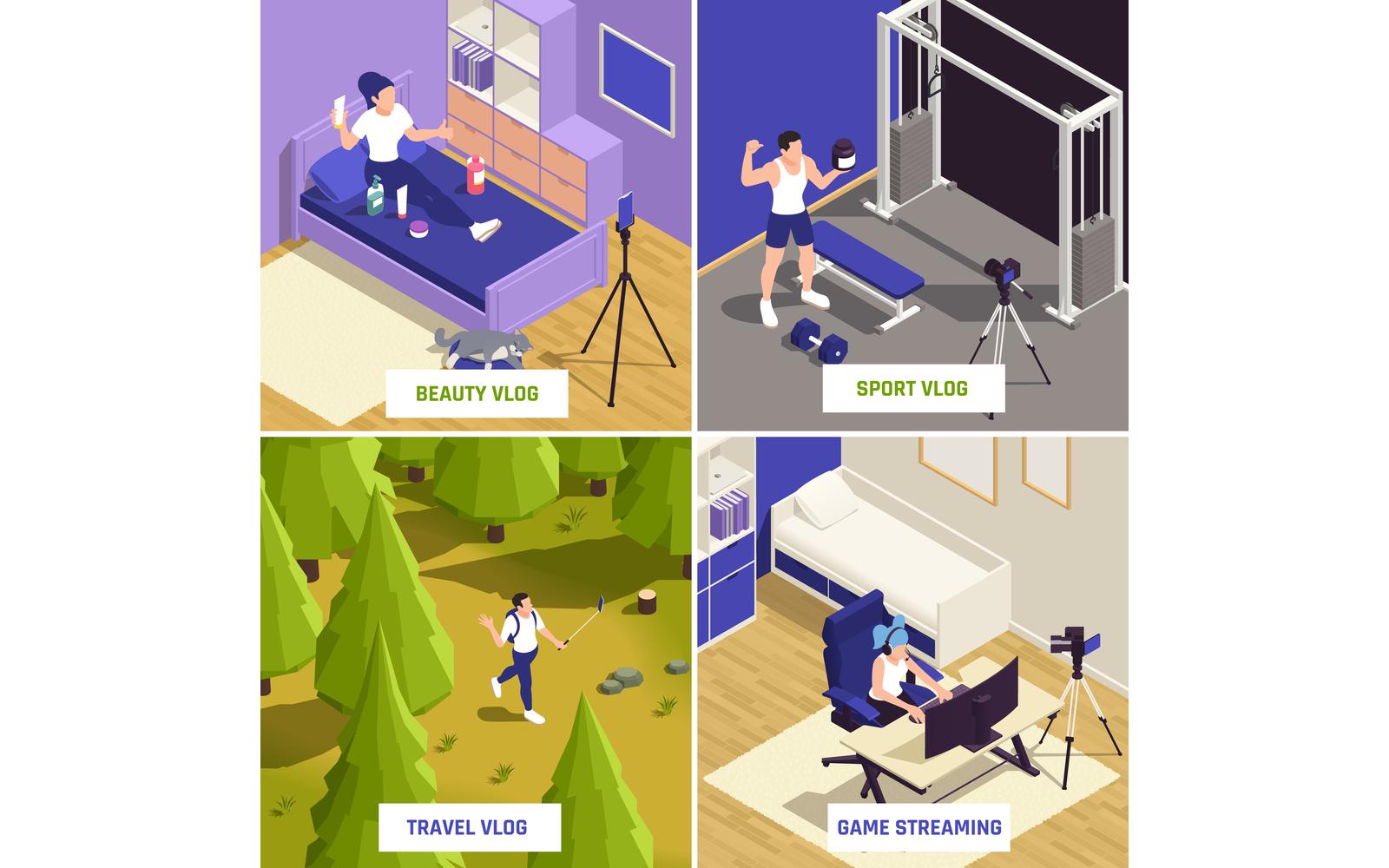 Blogger Vlogger Isometric 3 Vector Illustration Concept