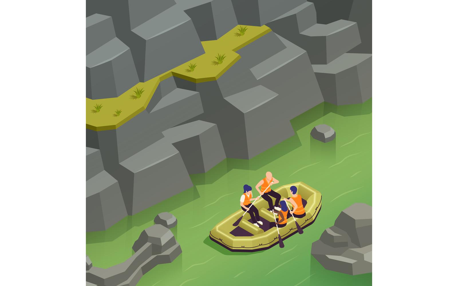 Rafting Canoeing Kayaking Isometric 3 Vector Illustration Concept