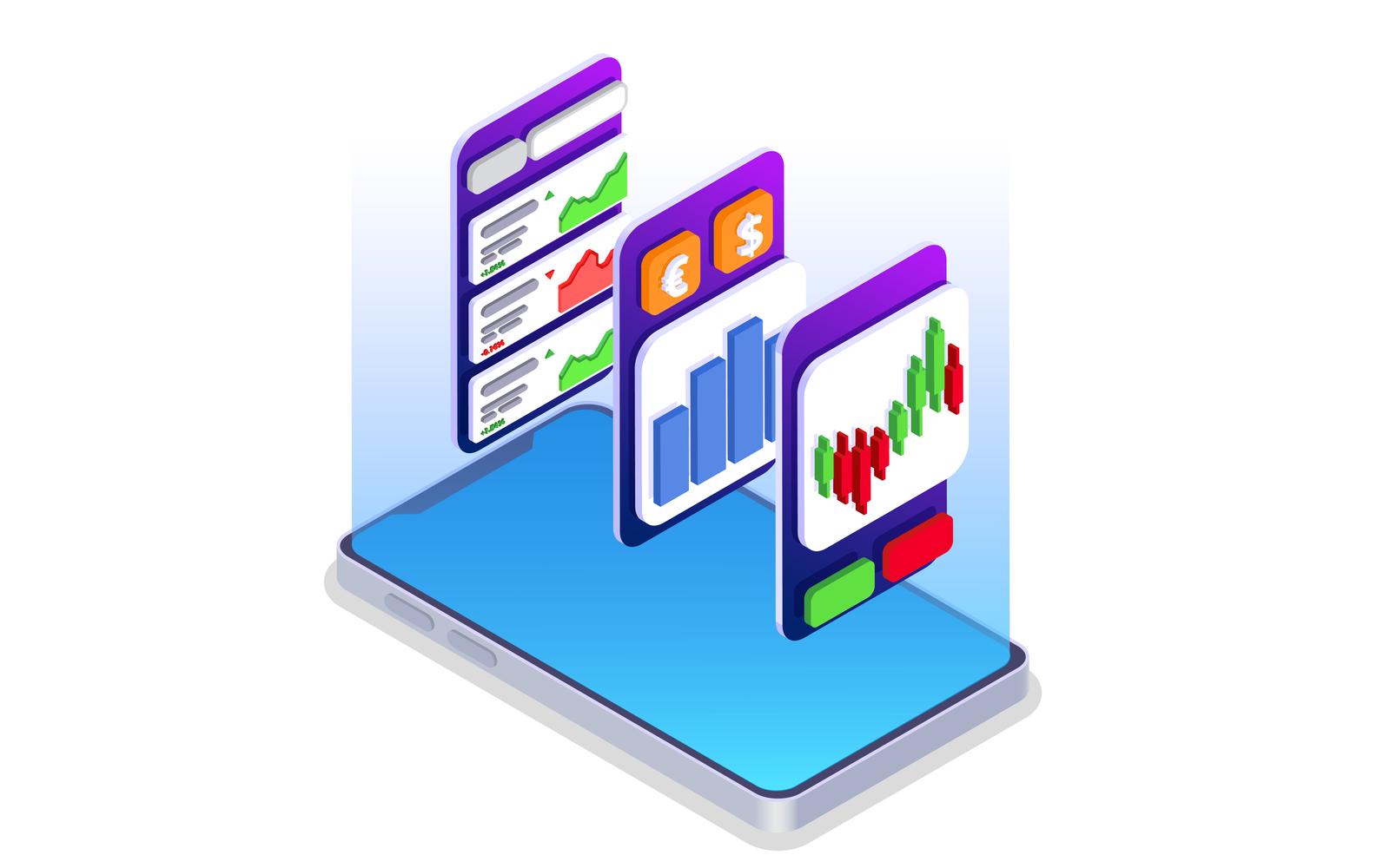 Stock Exchange Financial Market Trading Isometric 2 Vector Illustration Concept