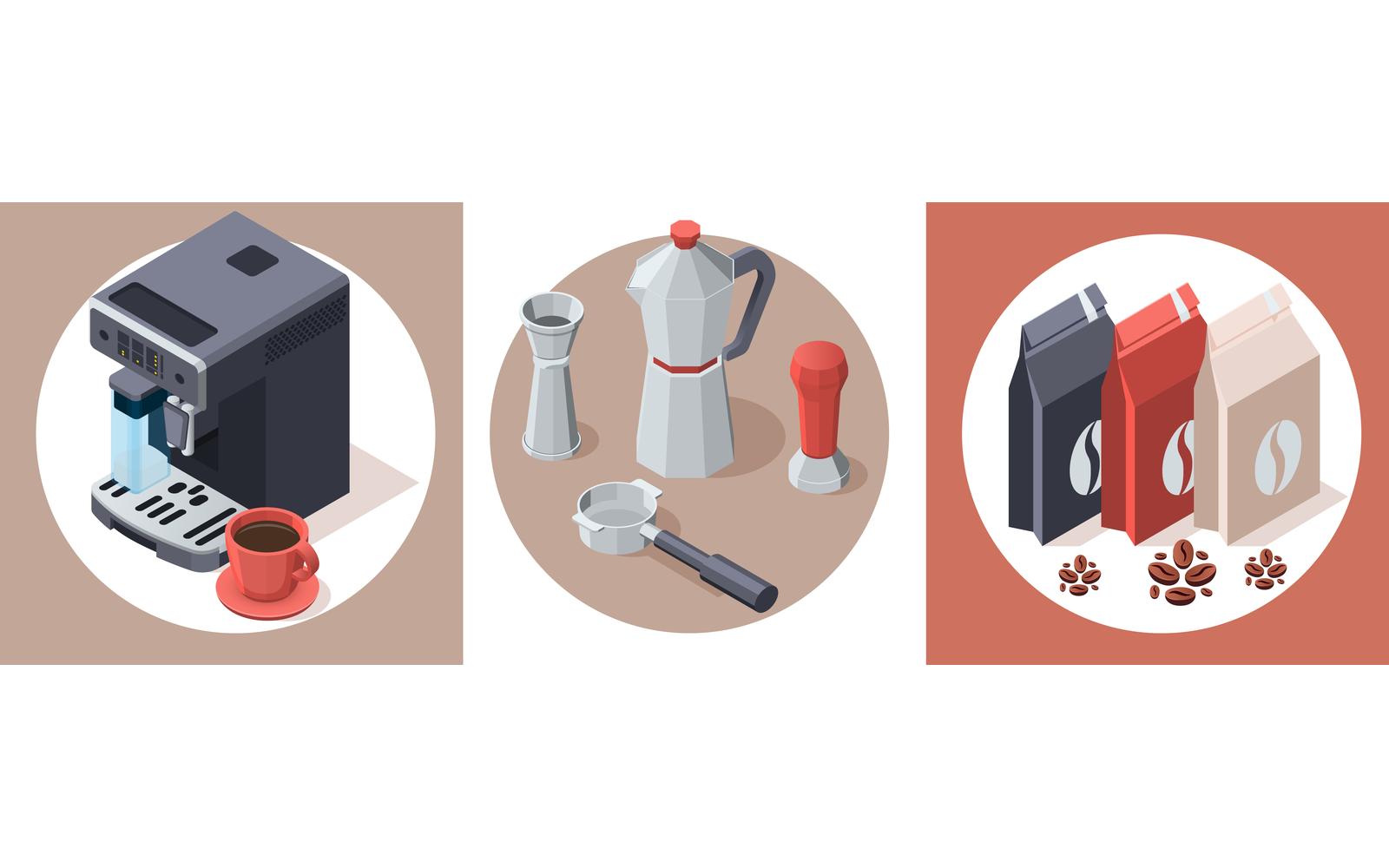 Coffee Isometric Compositions Vector Illustration Concept