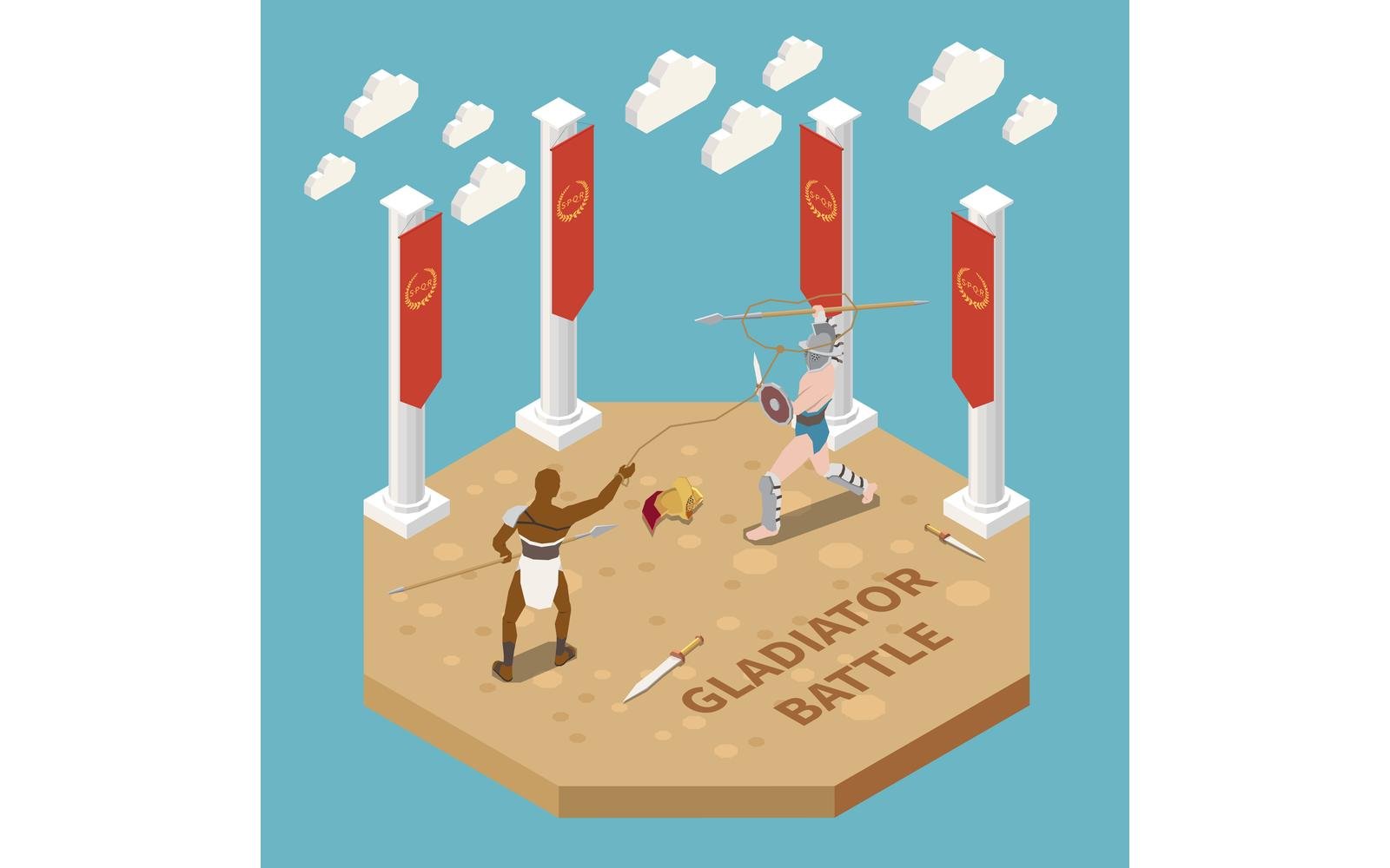 Roman Gladiators Isometric 4 Vector Illustration Concept