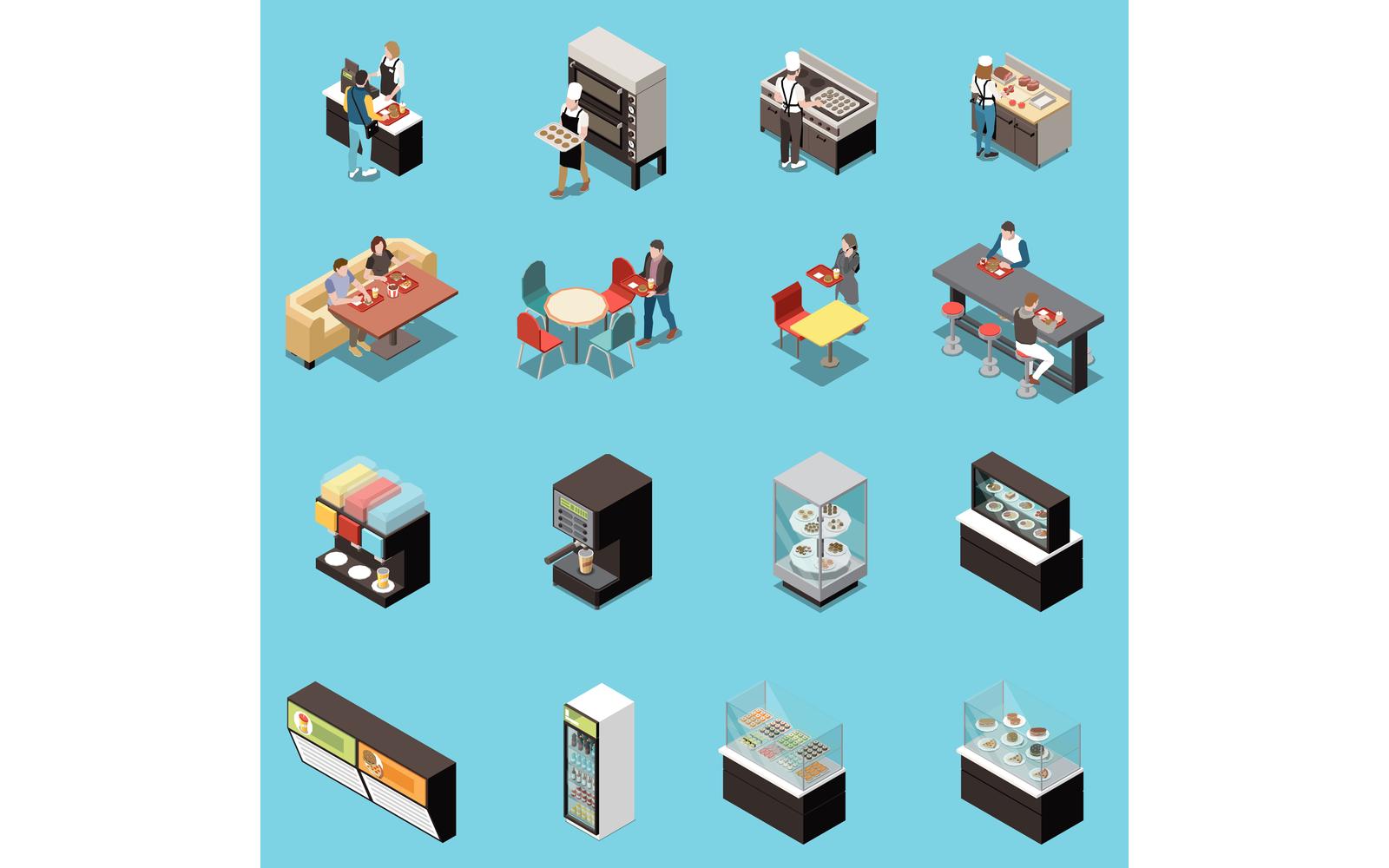 Food Court Isometric Set Vector Illustration Concept