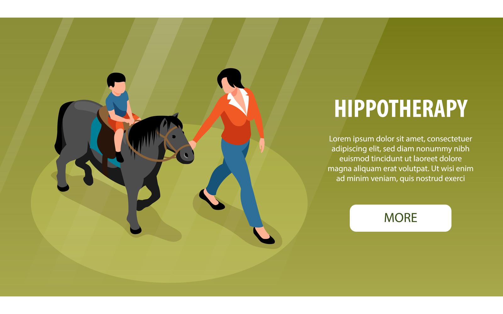 Isometric Horse Hippotherapy Horizontal Banner Vector Illustration Concept