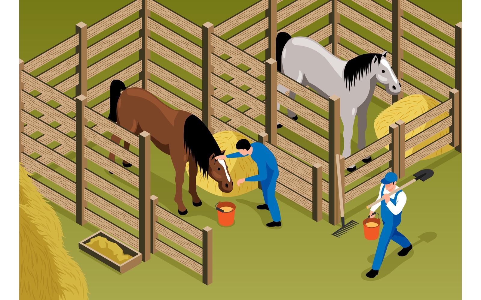 Isometric Horse Stable Illustration Vector Illustration Concept