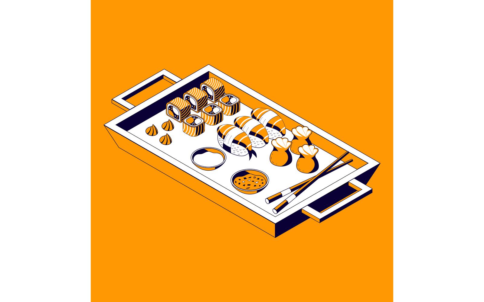 Asian Food Wok Menu Isometric Composition 2 Vector Illustration Concept