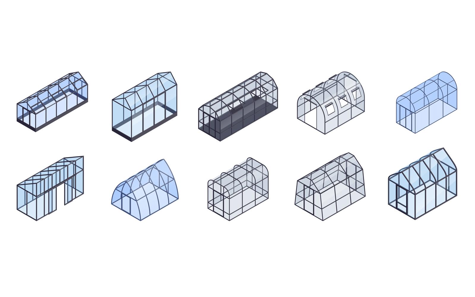 Isometric Greenhouse Color Set Vector Illustration Concept