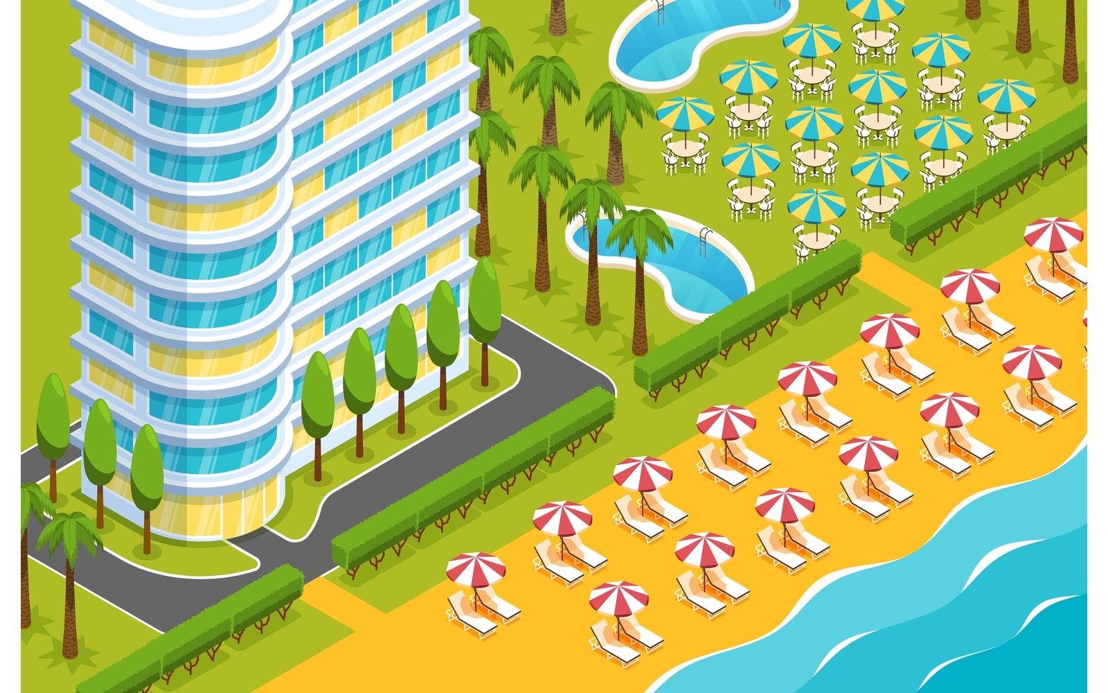 Isometric Hotel Illustration Outside Vector Illustration Concept