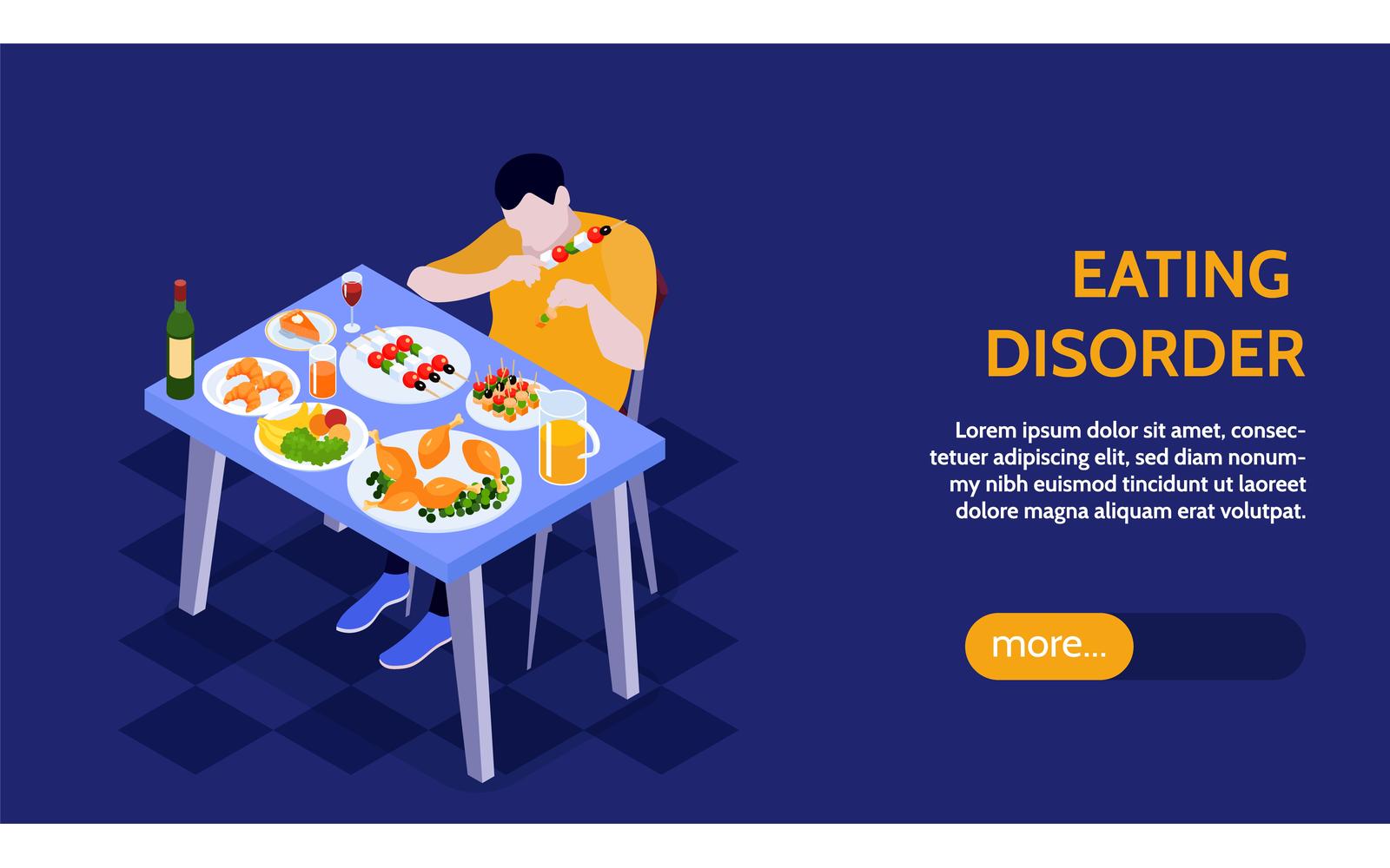 Isometric Gluttony Horizontal Banner Vector Illustration Concept