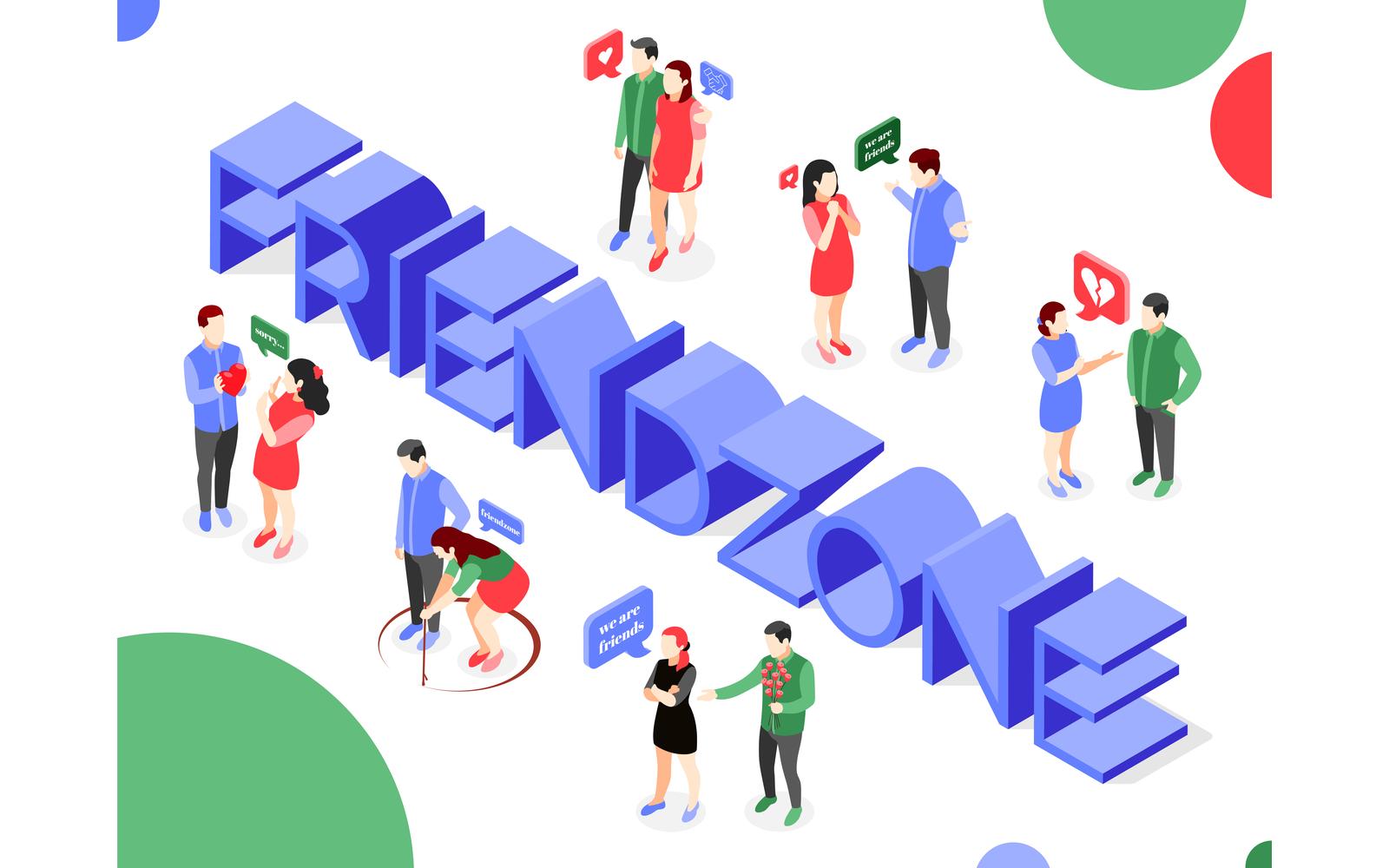 Friendzone Isometric Composition 2 Vector Illustration Concept