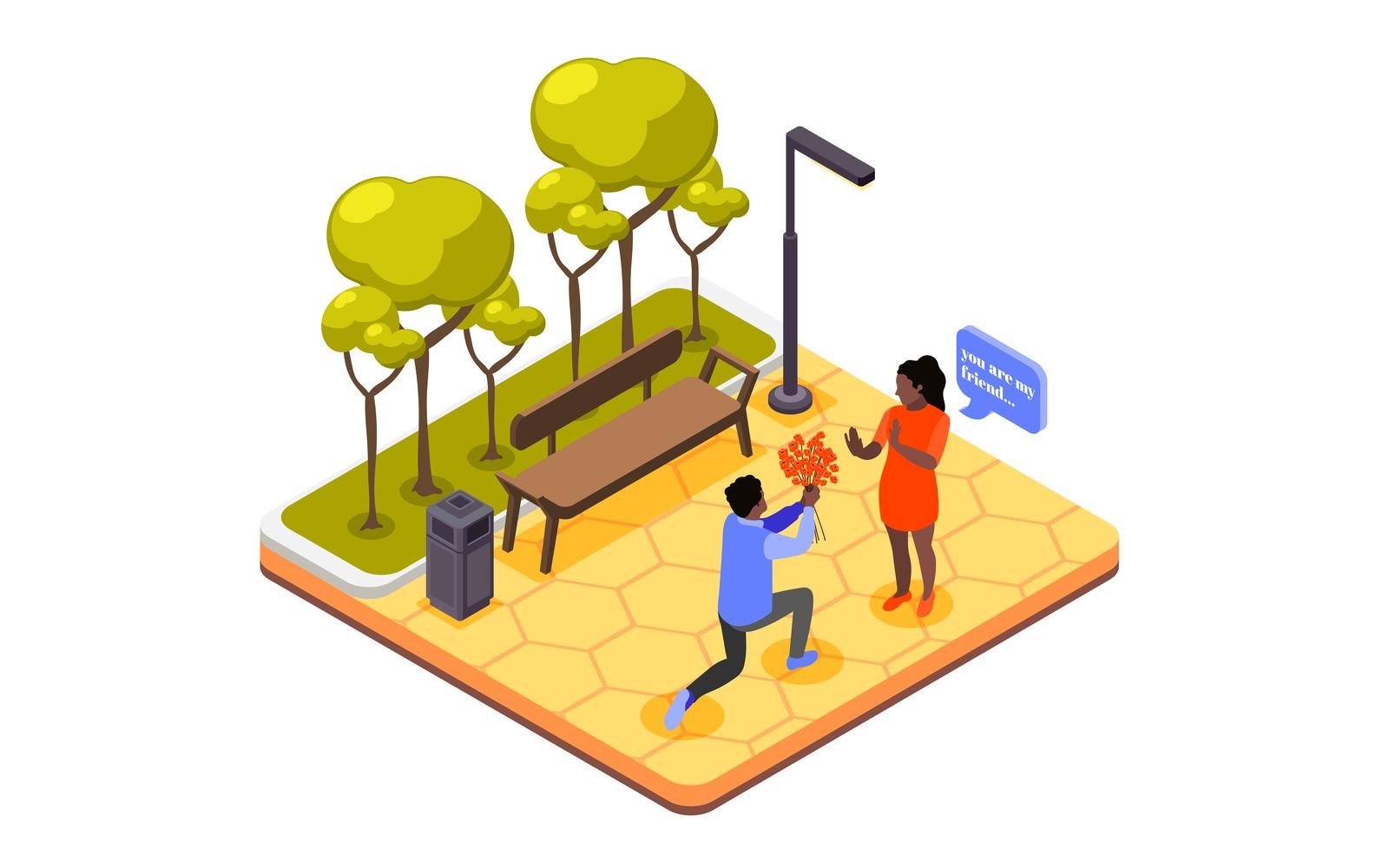 Friendzone Isometric Composition 3 Vector Illustration Concept