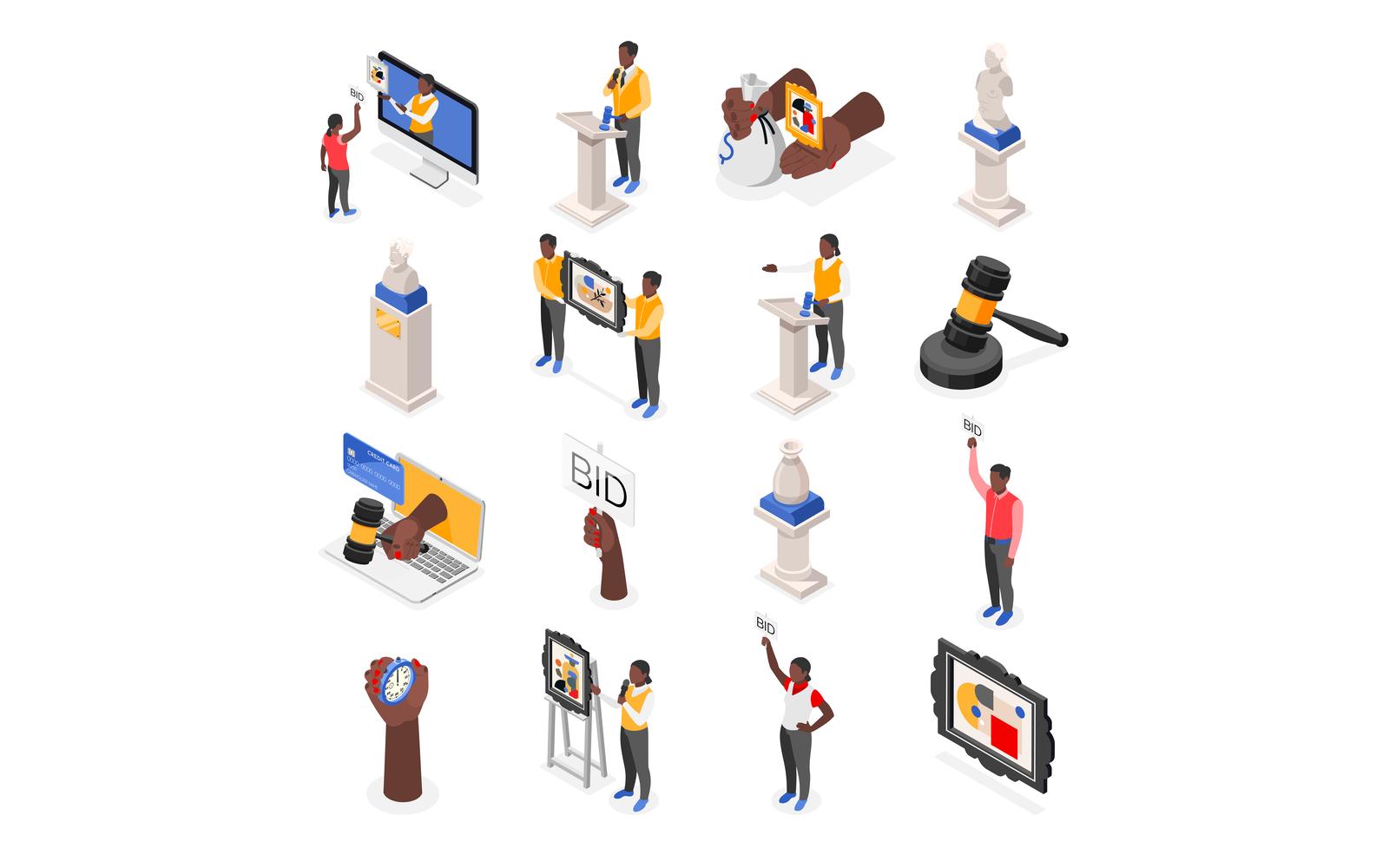 Auction Isometric Recolor Vector Illustration Concept