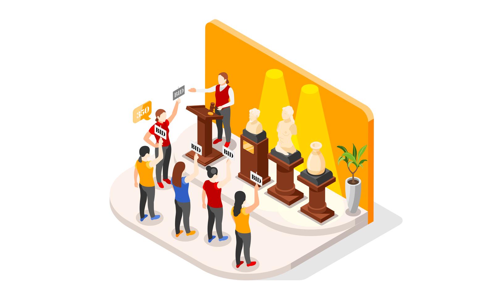 Auction Isometric Composition 2 Vector Illustration Concept