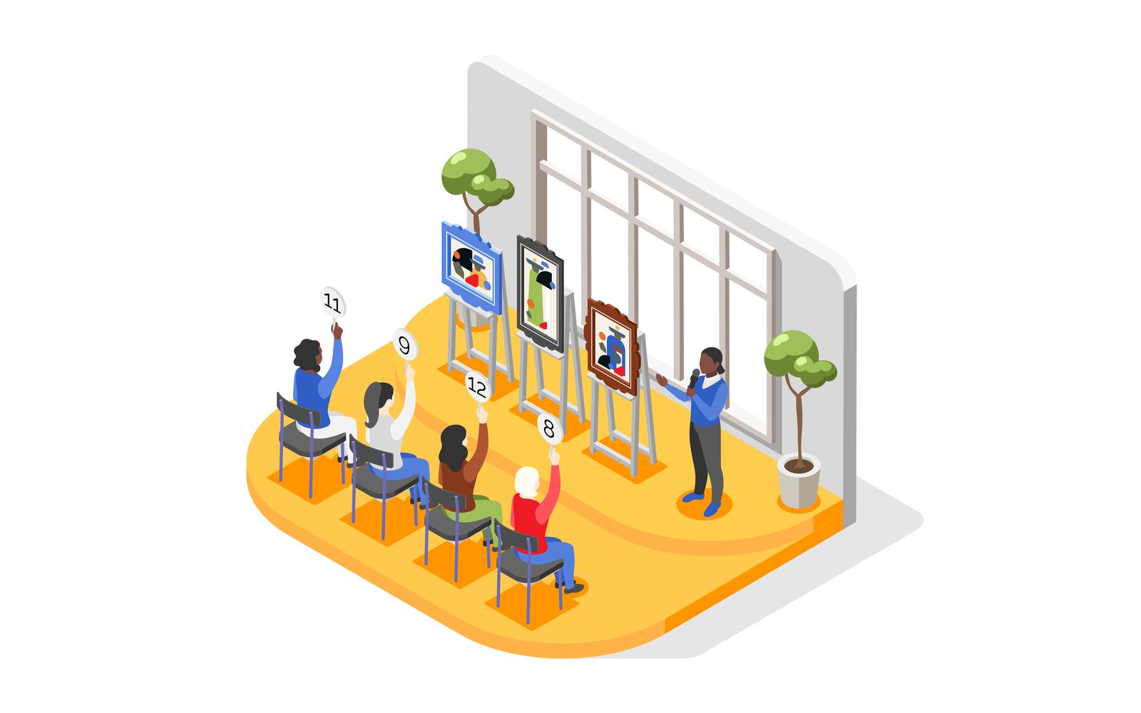 Auction Isometric Composition 3 Vector Illustration Concept