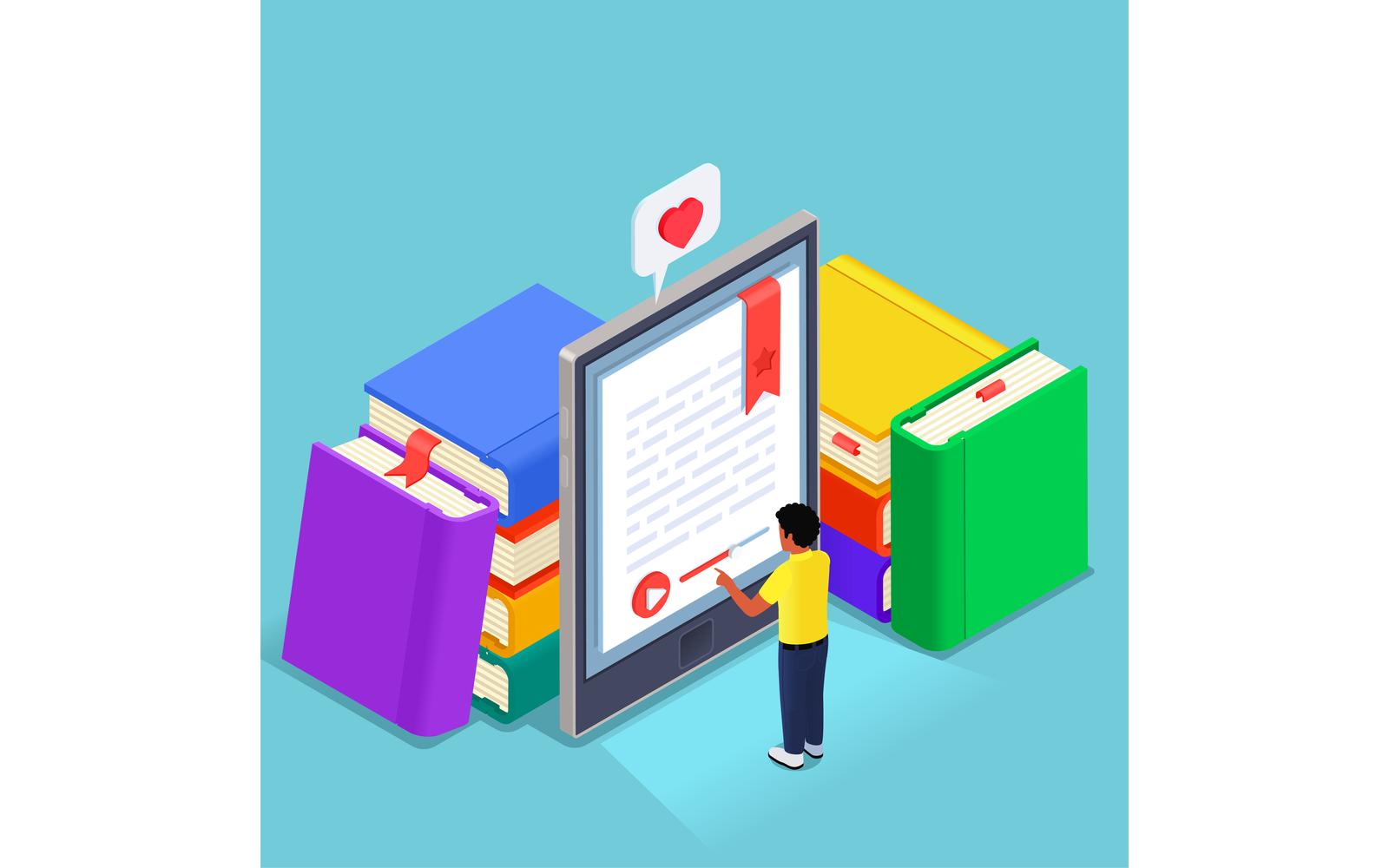 Digital Online Library Isometric 5 Vector Illustration Concept