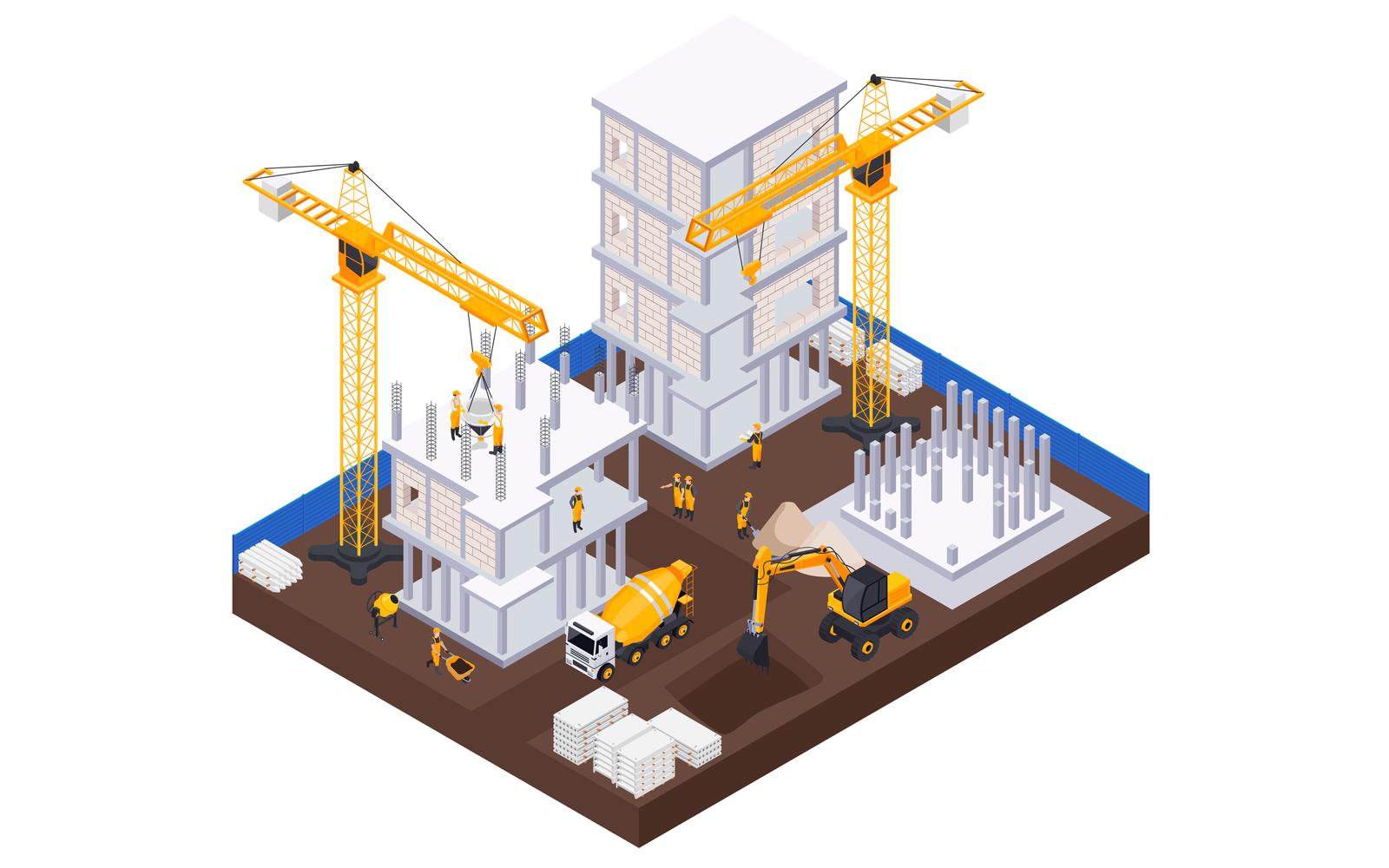 Construction Building Isometric 3 Vector Illustration Concept