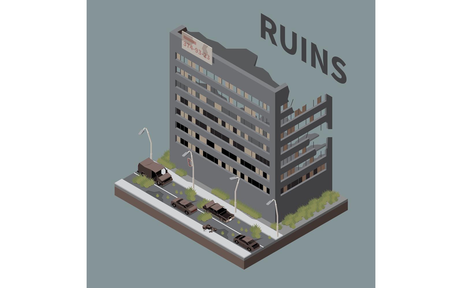 Post Apocalypse City Isometric 3 Vector Illustration Concept