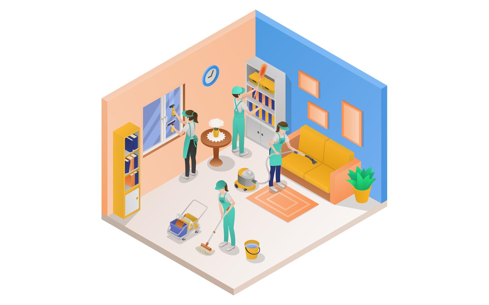 Professional Cleaning Service Isometric 4 Vector Illustration Concept