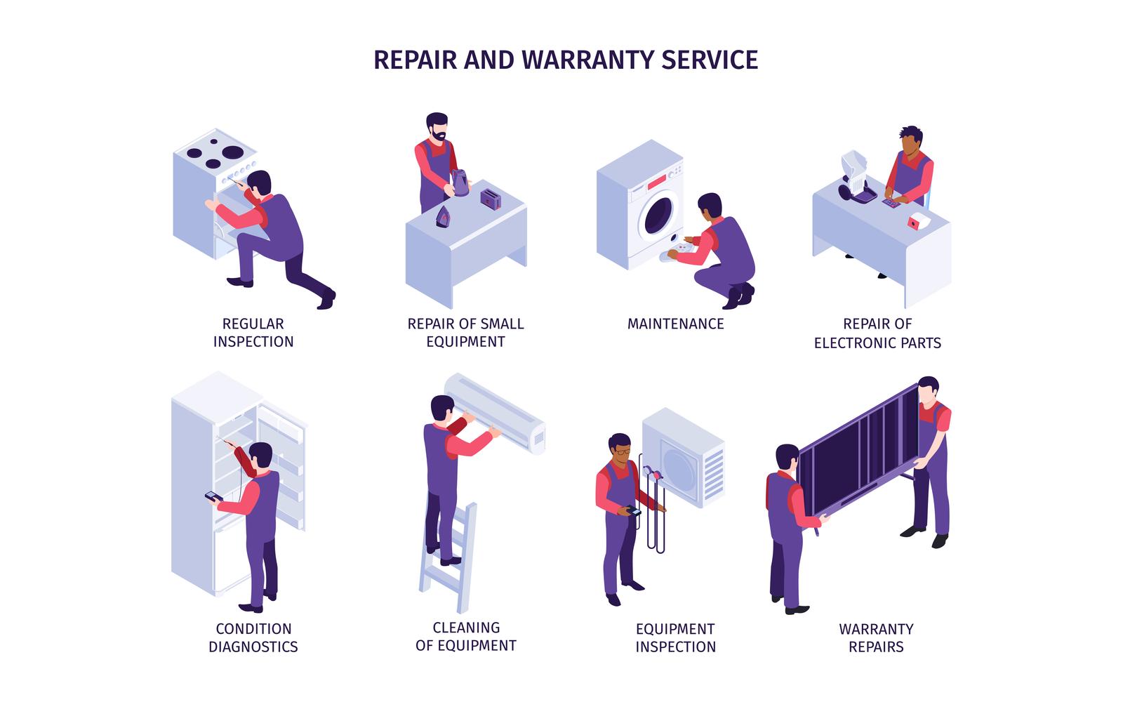 Isometric Repair Service Compositions Vector Illustration Concept