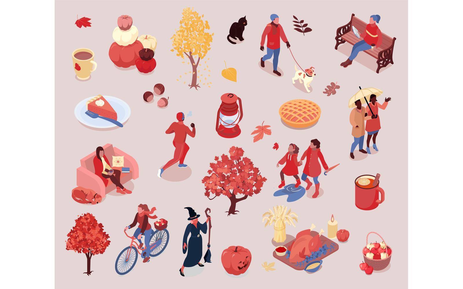 Isometric Autumn Fall Color Set Vector Illustration Concept