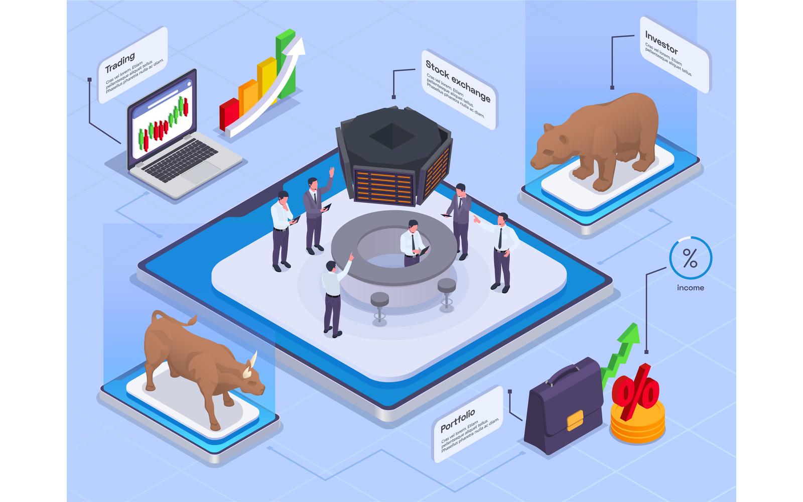 Stock Exchange Financial Market Trading Isometric 3 Vector Illustration Concept