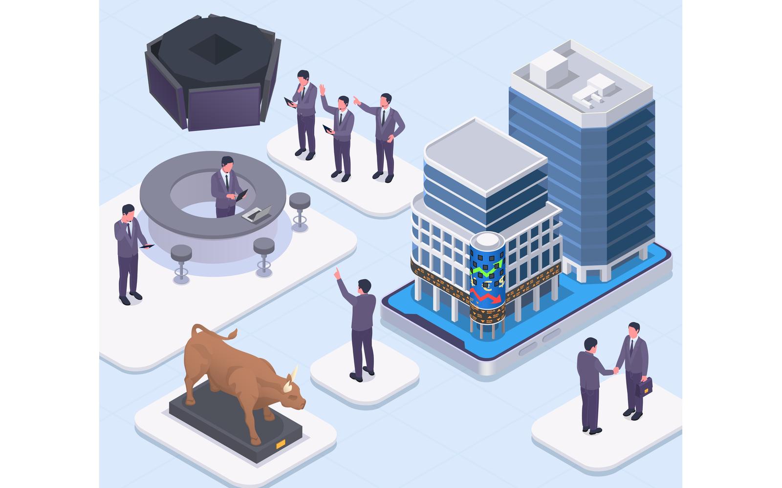 Stock Exchange Financial Market Trading Isometric 4 Vector Illustration Concept