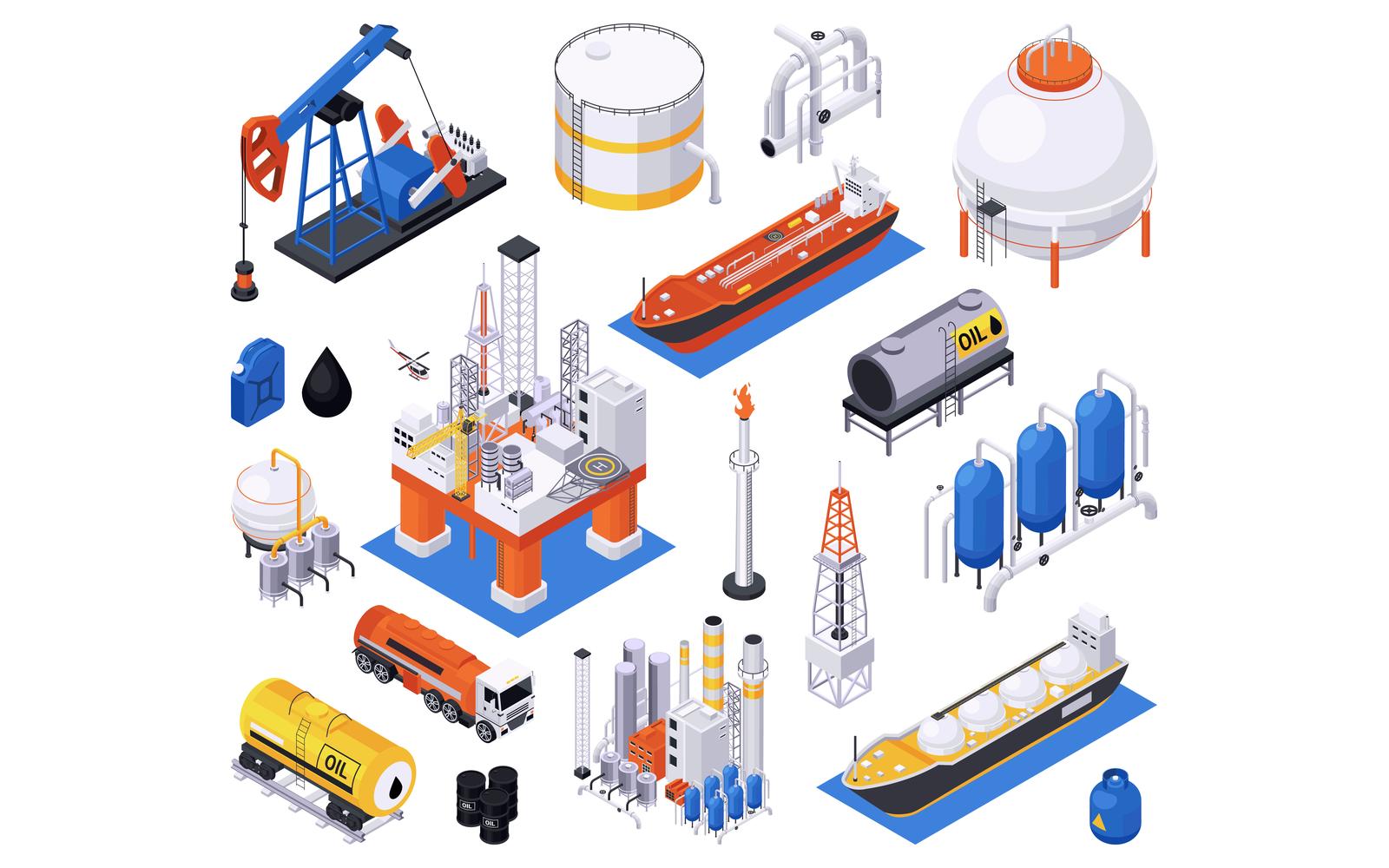 Oil Petroleum Industry Isometric Set Vector Illustration Concept