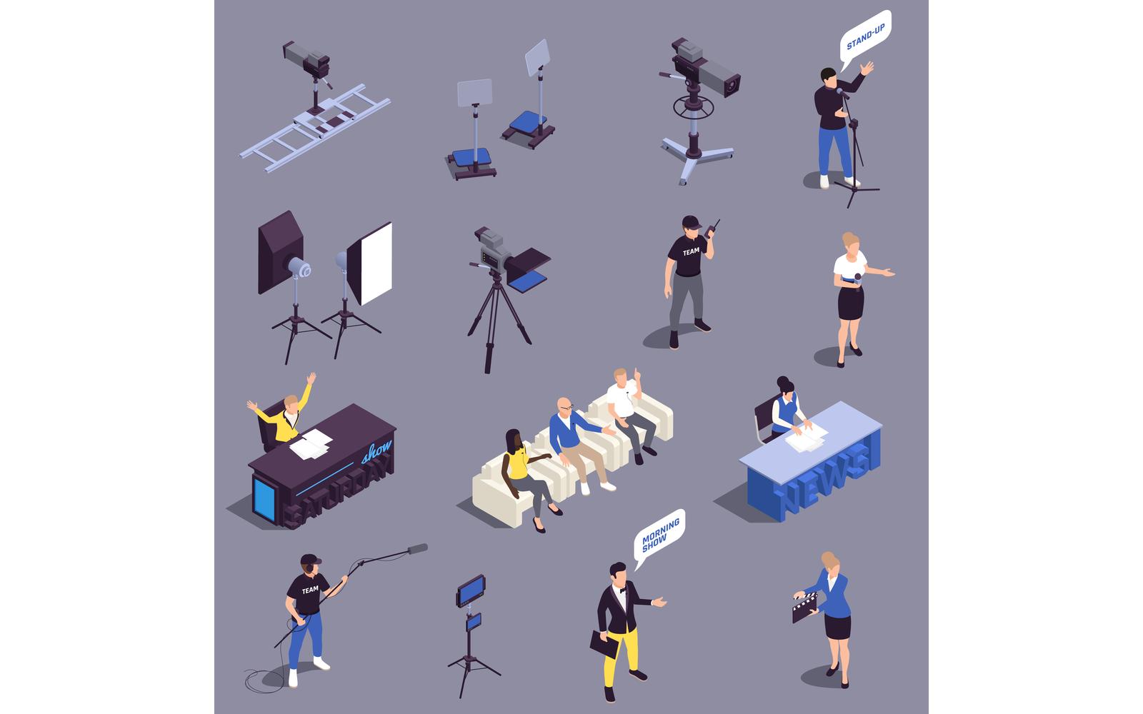 Tv Show Isometric Set 4 Vector Illustration Concept