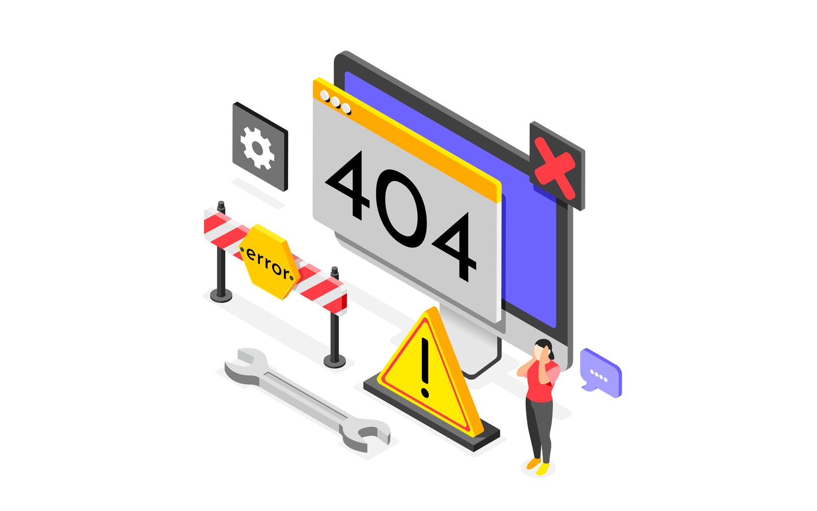 404 Error Isometric Composition 2 Vector Illustration Concept